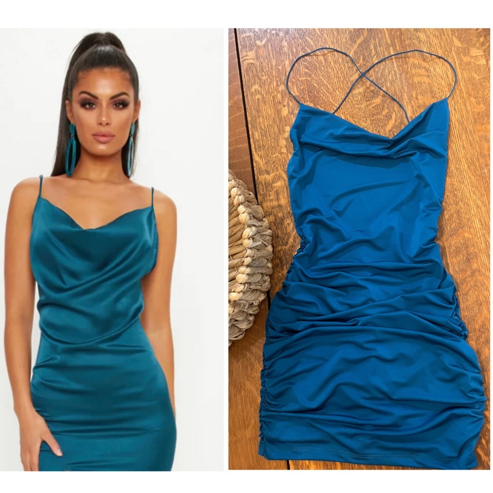 Teal Cowl Neck Dress